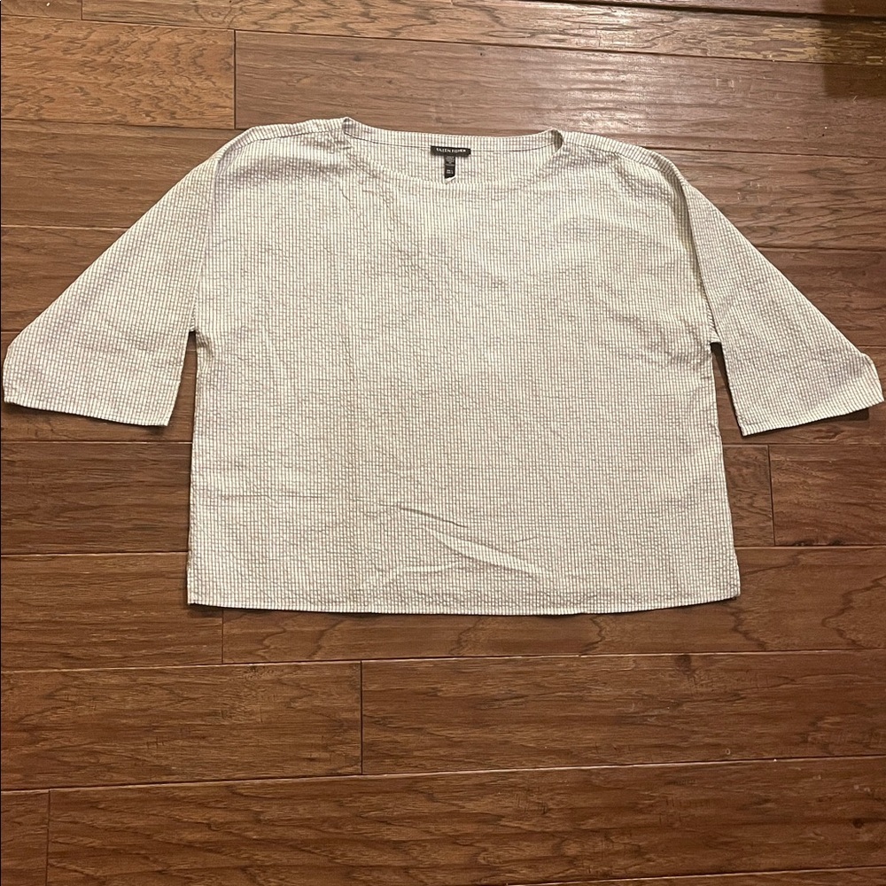 Eileen Fisher Organic Cotton Wripple Bateau Neck Top. Size L